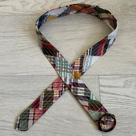 J. Crew Colorful Preppy Madras Plaid Patchwork Quilt Belt - Picture 9 of 16
